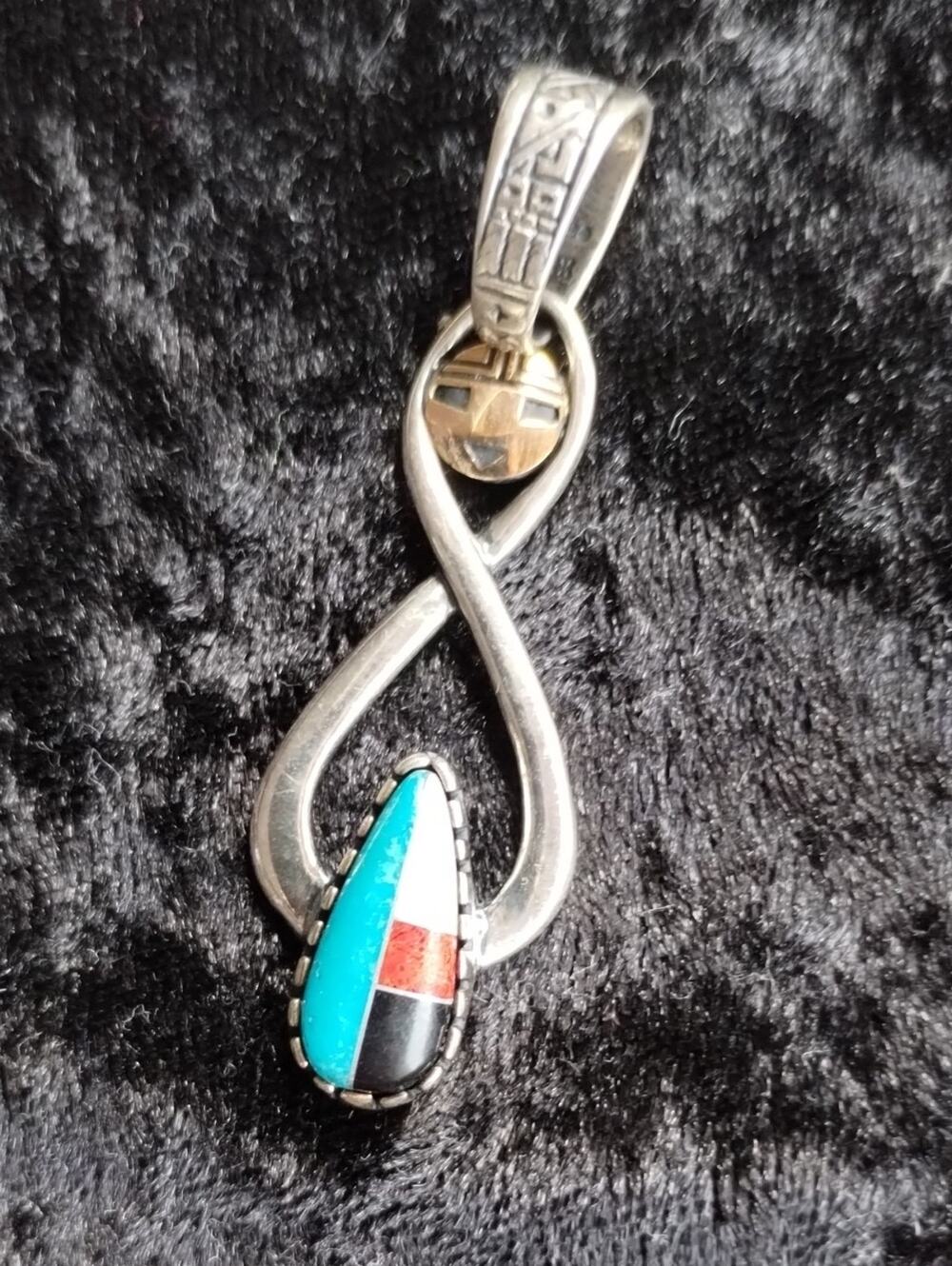 Roderick Tenorio Carolyn Pollack Sterling Silver 14k Gold Kachina Mosaic Pendant